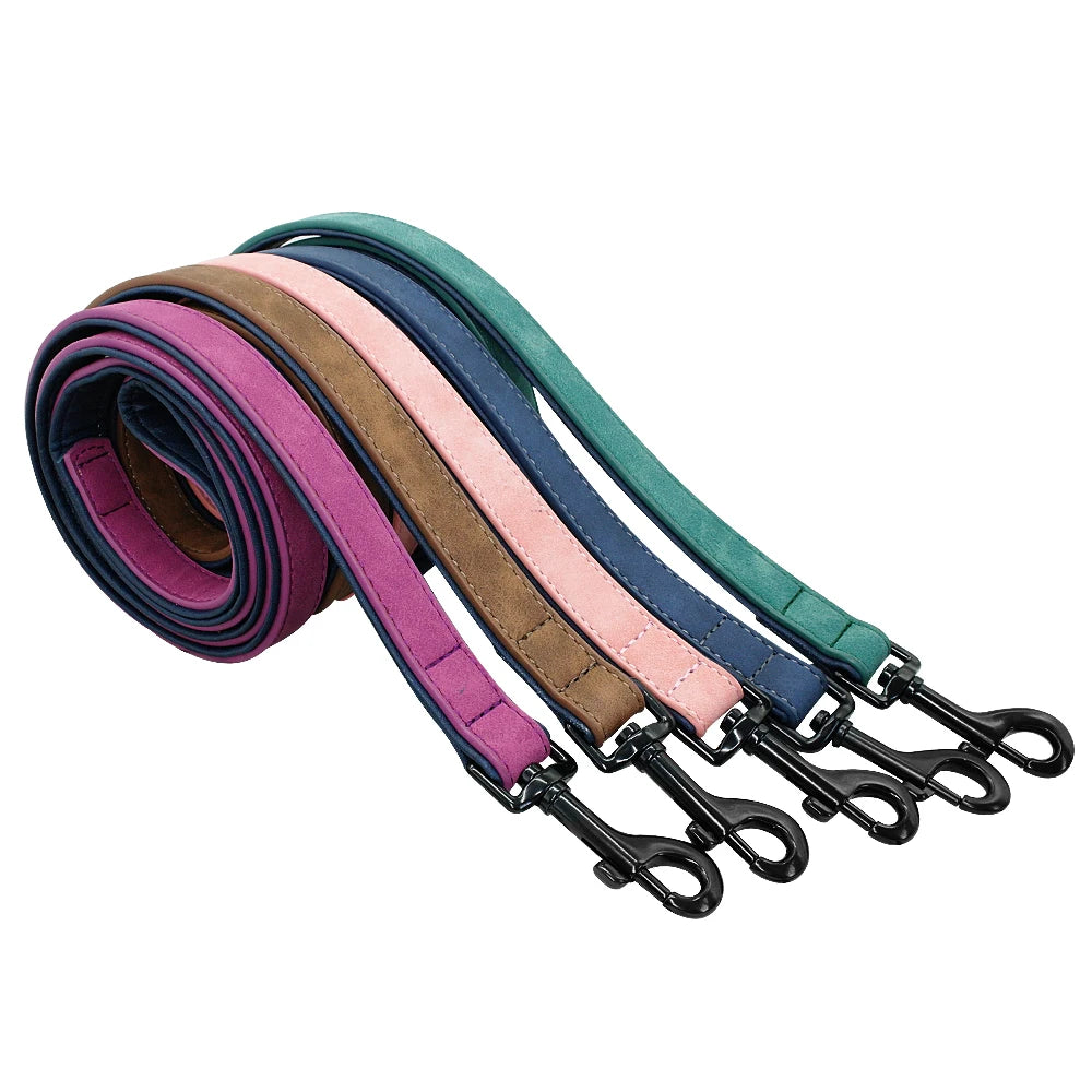 Gepersonaliseerde hondenhalsband van imitatieleer - gegraveerd naamplaatje, optionele riem, S - XXL