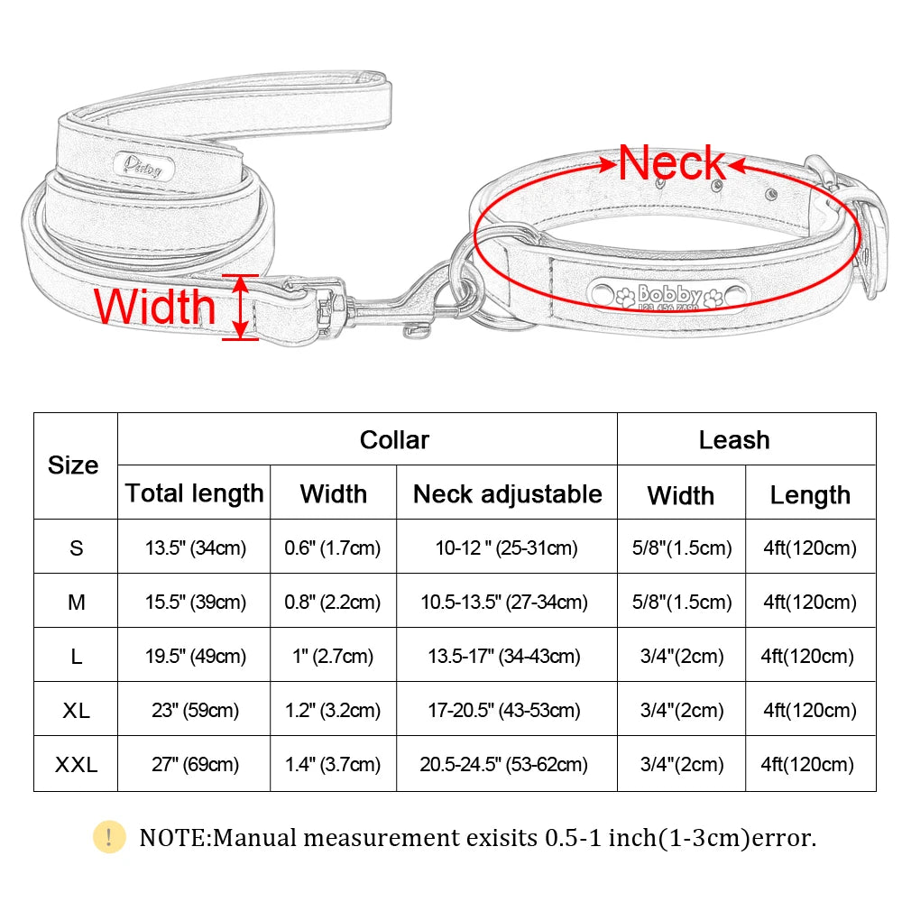 Gepersonaliseerde hondenhalsband van imitatieleer - gegraveerd naamplaatje, optionele riem, S - XXL