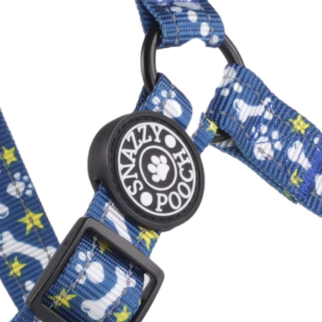 Close-up of a Snazzy Pooch dog harness.
