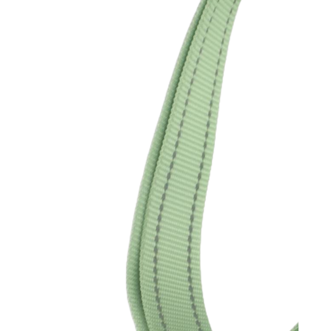 Adjustable step-in dog harness in peppermint color with reflective stitching for enhanced visibility.