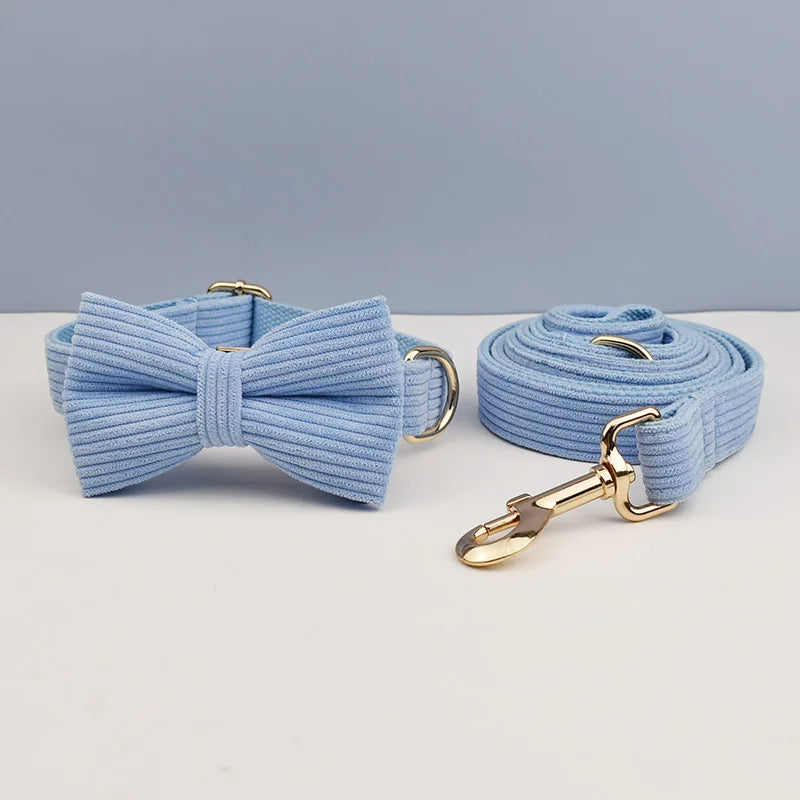 Personalised Blue Corduroy Dog Set – Choose Collar, Harness, Lead or Full Bundle