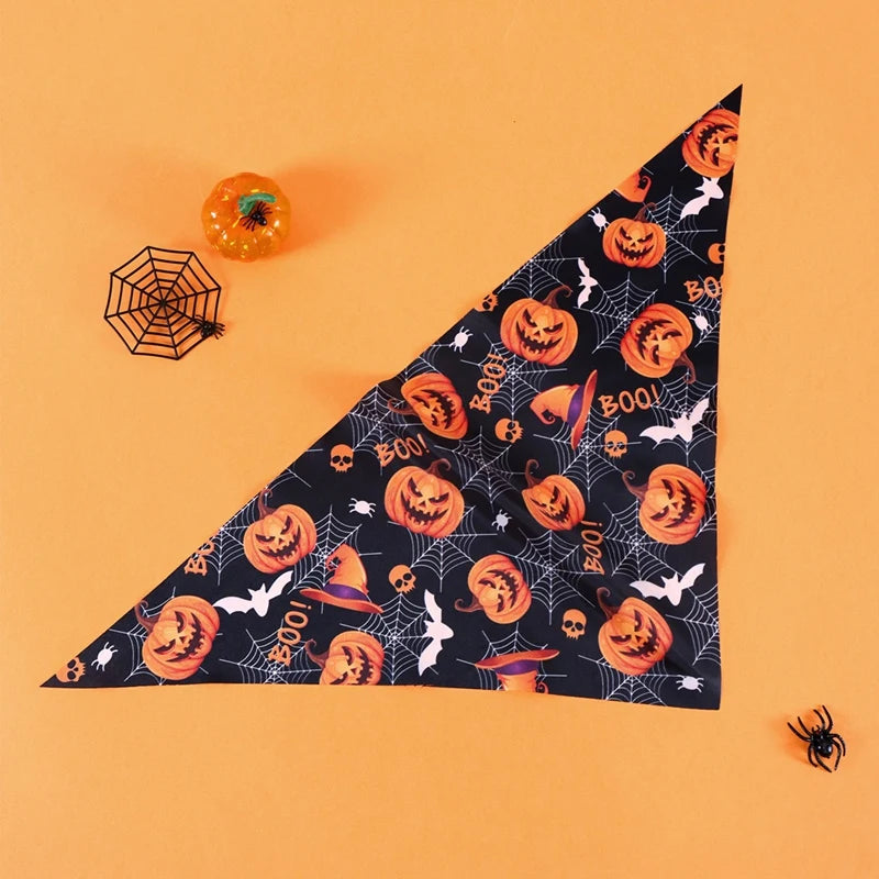 Halloween Dog Bandanas (Set of 2) – Pumpkin & Ghost Designs | Adjustable Pet Scarf for Dogs