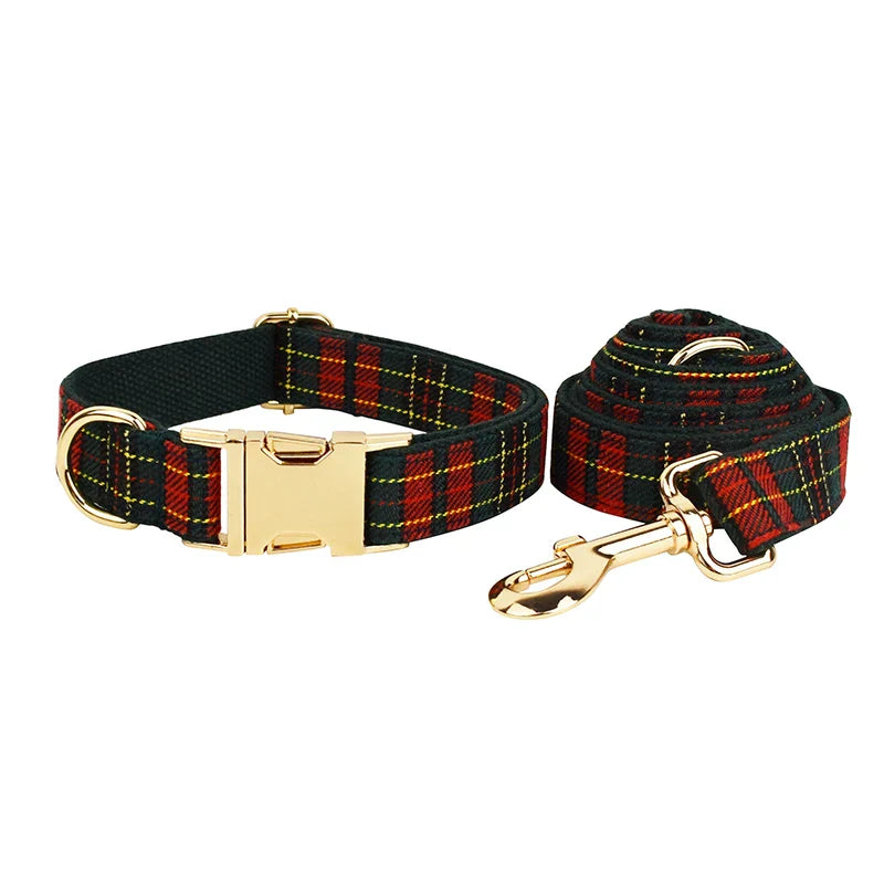 Luxury dog collar and leash set with American flag design and gold accents.