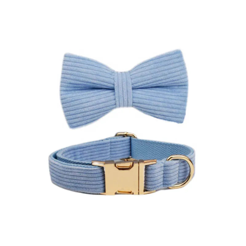 Personalised Blue Corduroy Dog Set – Choose Collar, Harness, Lead or Full Bundle