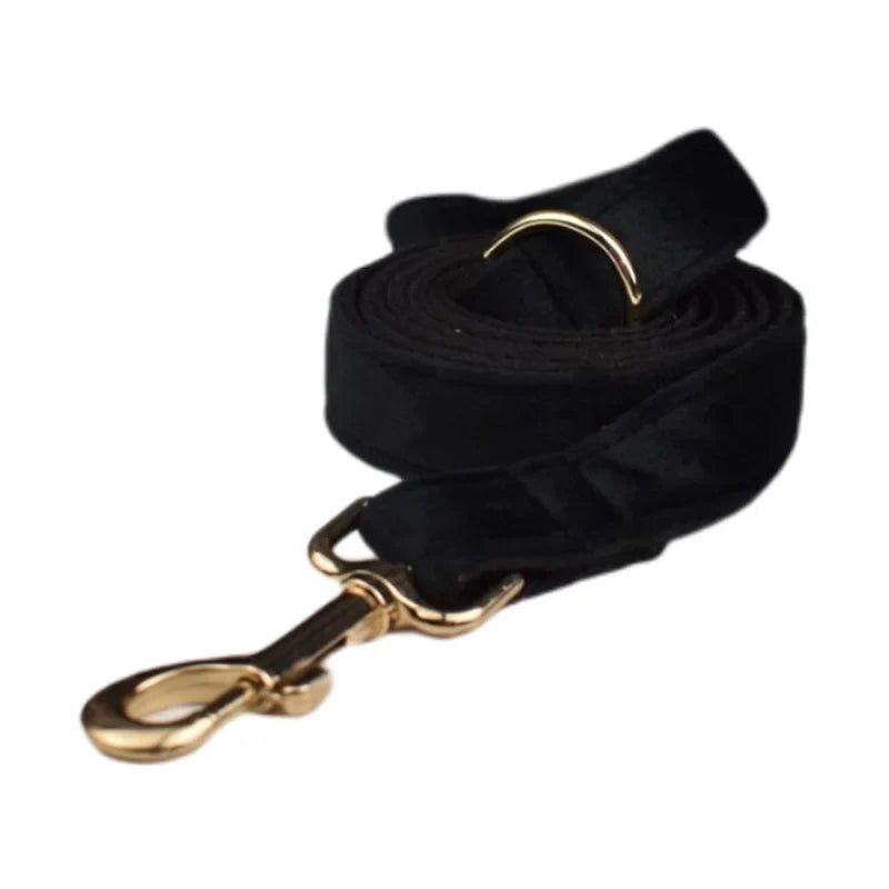 Black velvet dog leash with gold-tone hardware from the "Wedding Tails" Velvet Fabric Collection.