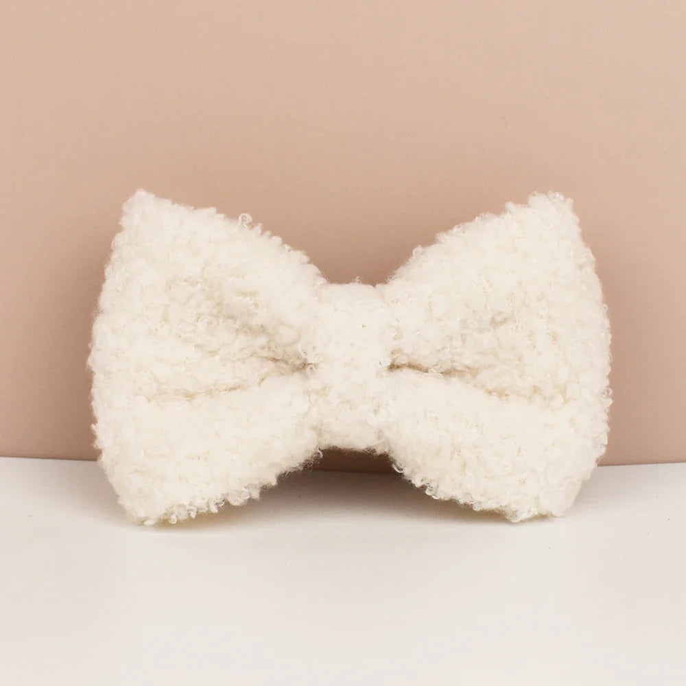 "Wedding Tails" Teddy Fabric white bowtie for dogs.