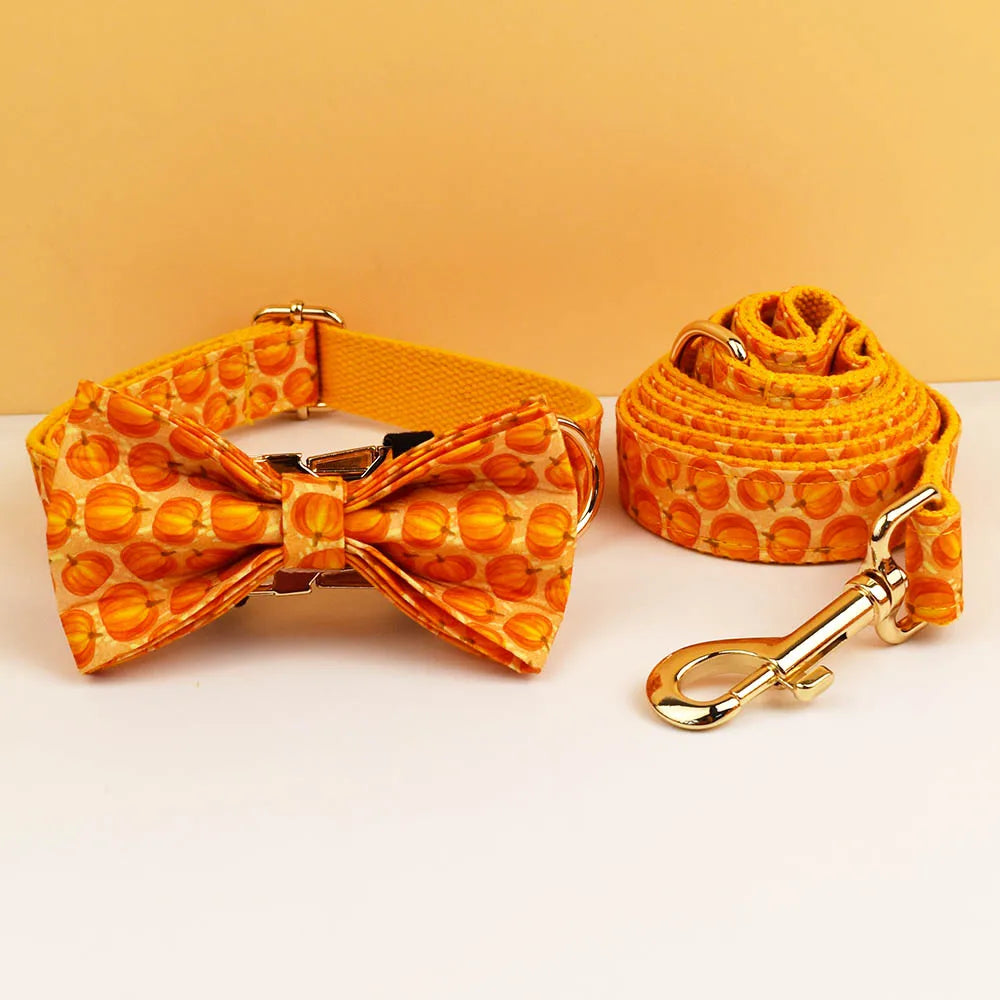Pumpkin Patch Dog Collar & Harness Set – Premium Engraved 4-Piece Bundle or Individual Options (XS–XL)
