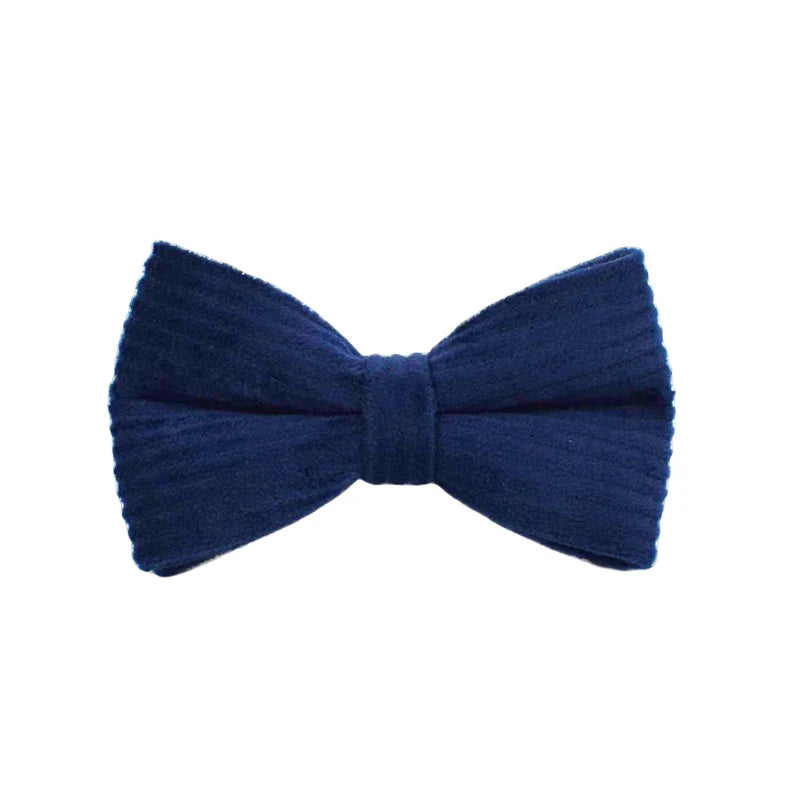 Midnight blue handmade corduroy fabric bowtie for luxury pet accessories.
