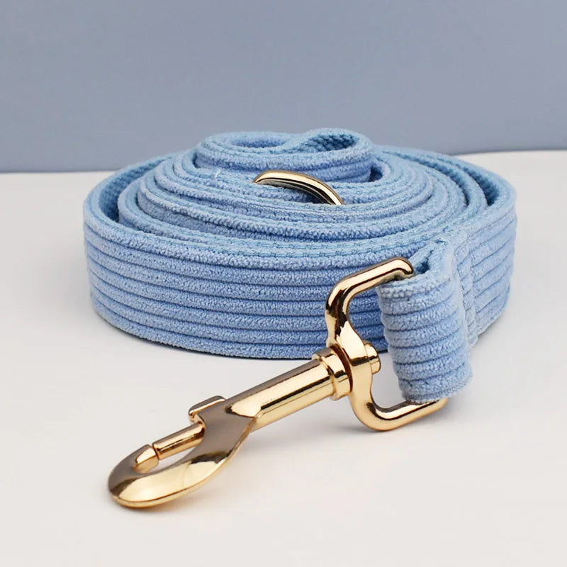 Personalised Blue Corduroy Dog Set – Choose Collar, Harness, Lead or Full Bundle