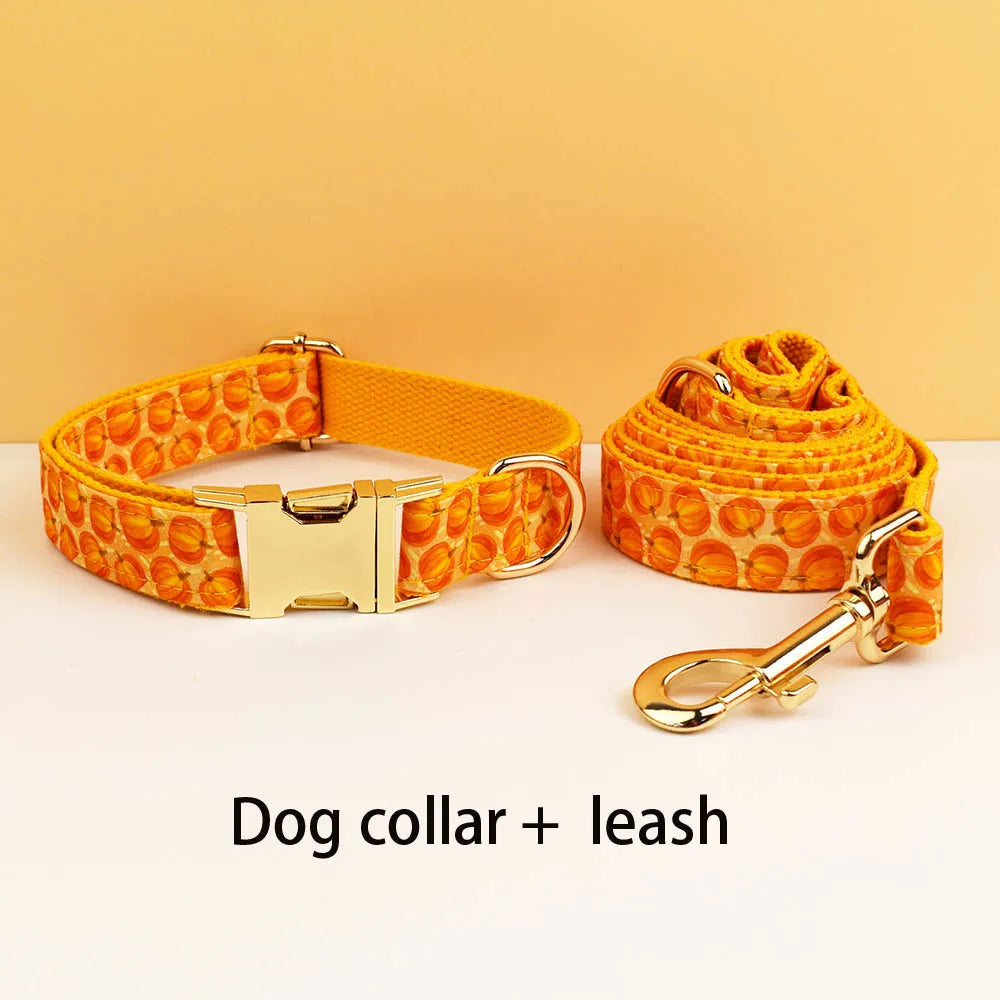 Pumpkin Patch Dog Collar & Harness Set – Premium Engraved 4-Piece Bundle or Individual Options (XS–XL)