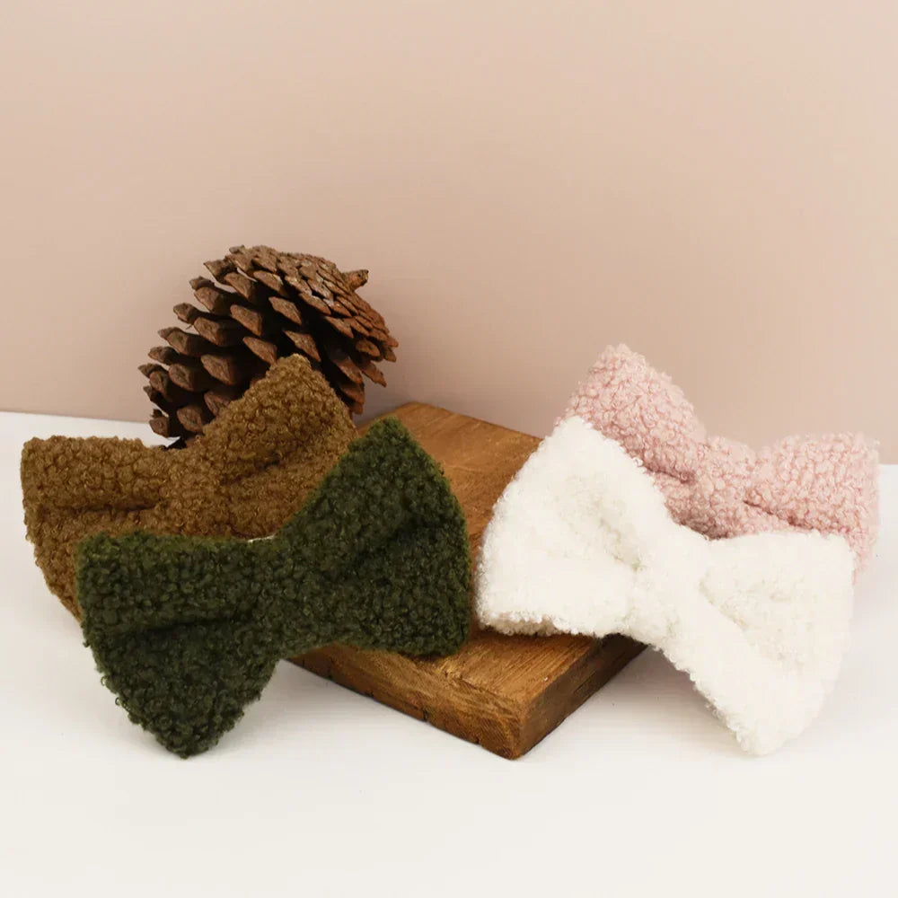 Teddy fleece bow ties for personalized dog collars with optional leads.