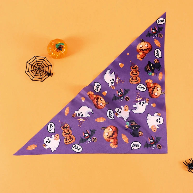 Halloween Dog Bandanas (Set of 2) – Pumpkin & Ghost Designs | Adjustable Pet Scarf for Dogs