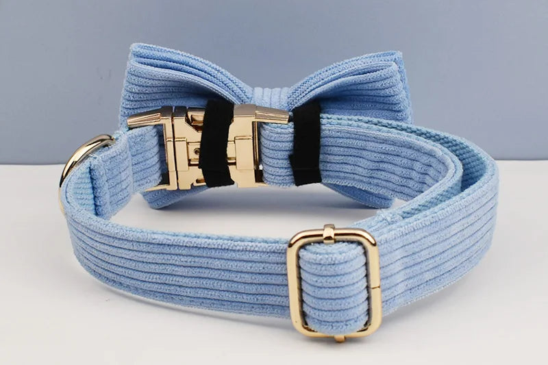 Personalised Blue Corduroy Dog Set – Choose Collar, Harness, Lead or Full Bundle