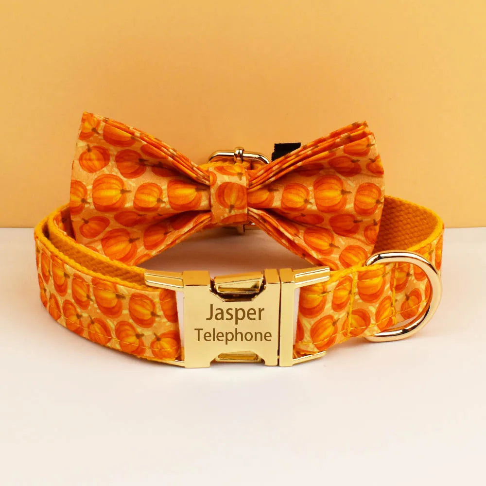 Pumpkin Patch Dog Collar & Harness Set – Premium Engraved 4-Piece Bundle or Individual Options (XS–XL)