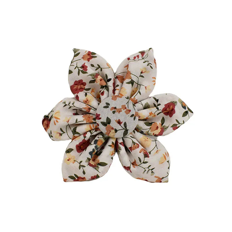 Handmade soft cotton floral dog harness accessory in springtime bloom design.