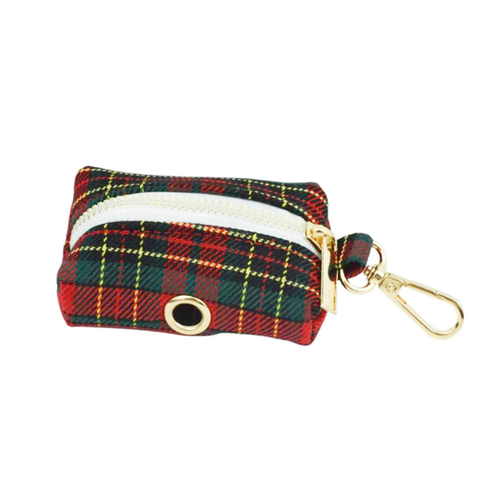 Luxury dog collar and leash set with American flag design, plaid pouch, customizable logo, breakaway, padded, and quick release features.