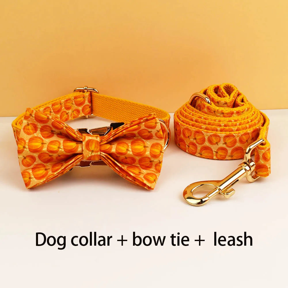 Pumpkin Patch Dog Collar & Harness Set – Premium Engraved 4-Piece Bundle or Individual Options (XS–XL)