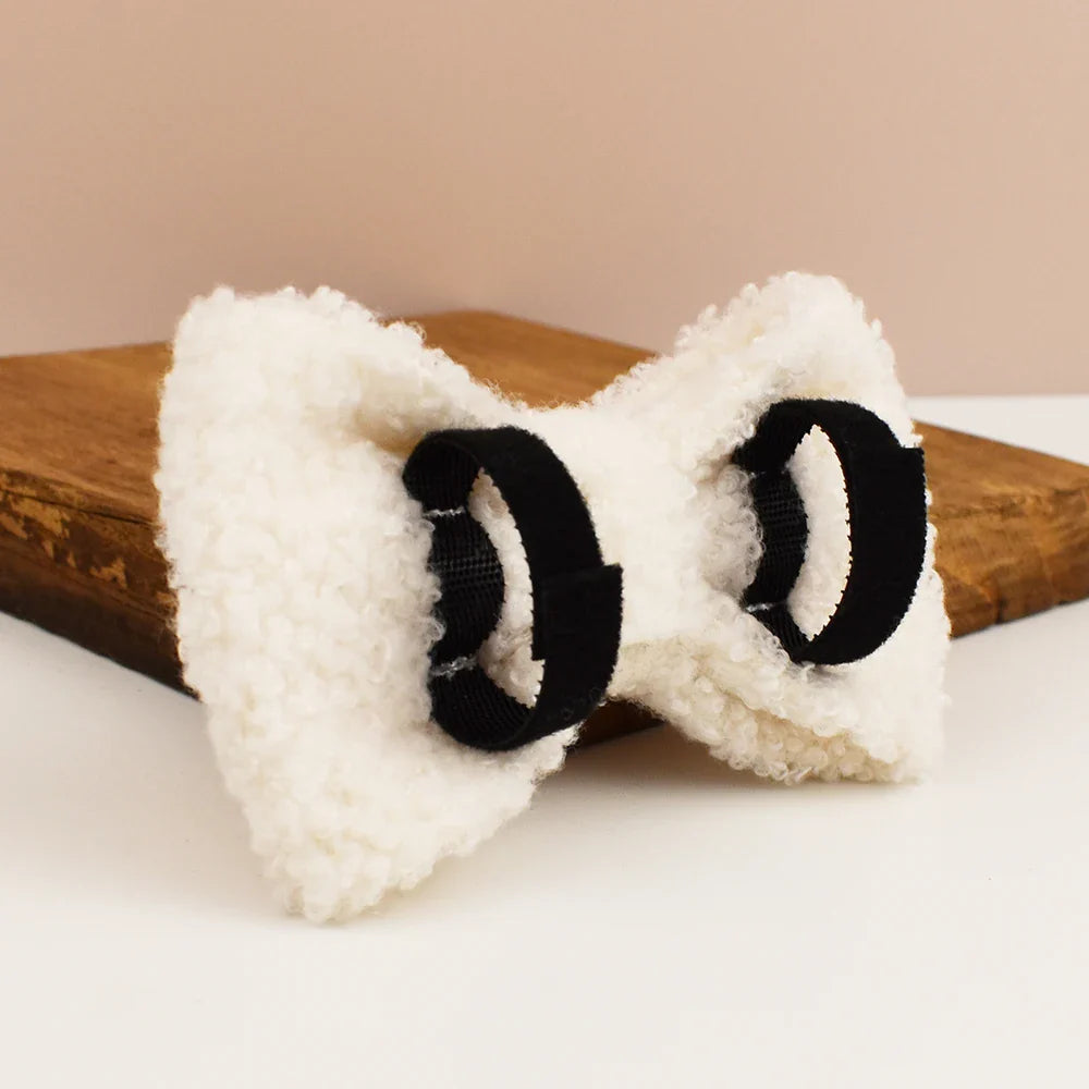 "Wedding Tails" Teddy Fabric Bowtie for Dogs - White, Plush, Elegant, Wedding Accessory.