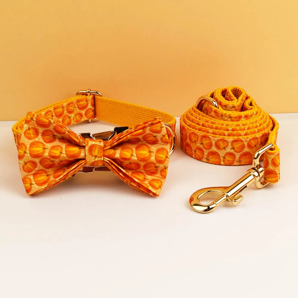 Pumpkin Patch Dog Collar & Harness Set – Premium Engraved 4-Piece Bundle or Individual Options (XS–XL)