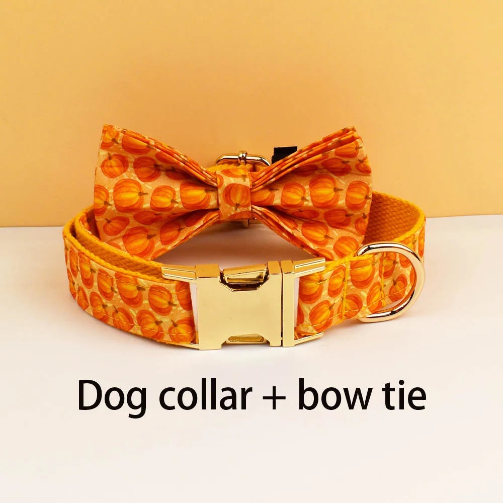 Pumpkin Patch Dog Collar & Harness Set – Premium Engraved 4-Piece Bundle or Individual Options (XS–XL)