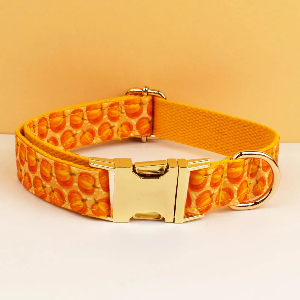 Pumpkin Patch Dog Collar & Harness Set – Premium Engraved 4-Piece Bundle or Individual Options (XS–XL)