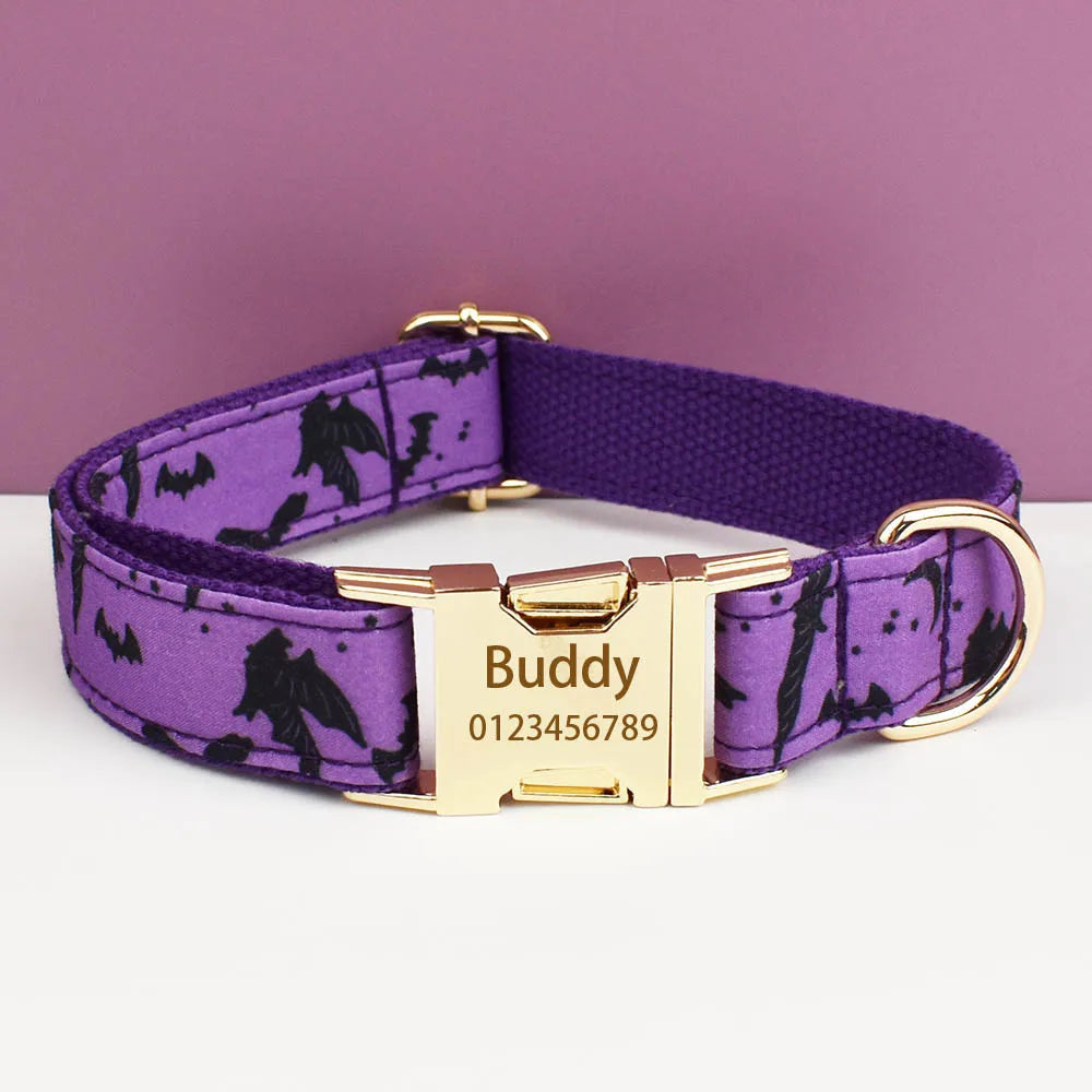Vampire Nights Personalised Dog Collar & Harness Set – Halloween 4-Piece Pet Accessory with Engraved ID Tag, Lead & Bow Tie (XS–XL)