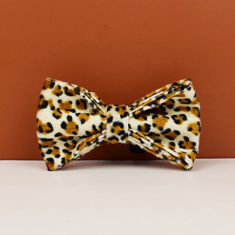 Leopard print bow tie for dogs, customized designer logo.