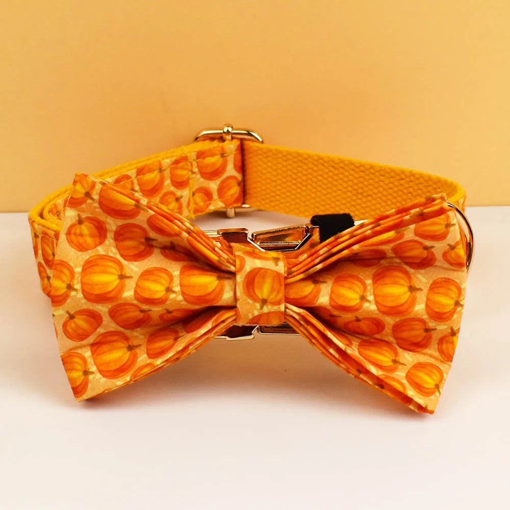 Pumpkin Patch Dog Collar & Harness Set – Premium Engraved 4-Piece Bundle or Individual Options (XS–XL)