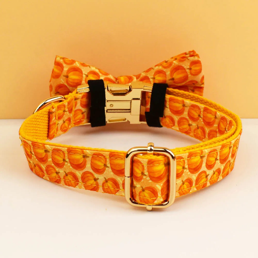 Pumpkin Patch Dog Collar & Harness Set – Premium Engraved 4-Piece Bundle or Individual Options (XS–XL)