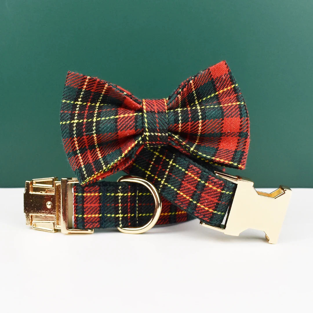 Luxury collar leash set with American flag design and grid pattern; includes custom logo and quick-release feature.