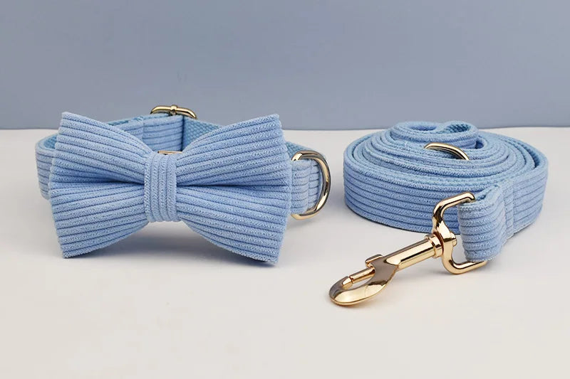 Personalised Blue Corduroy Dog Set – Choose Collar, Harness, Lead or Full Bundle