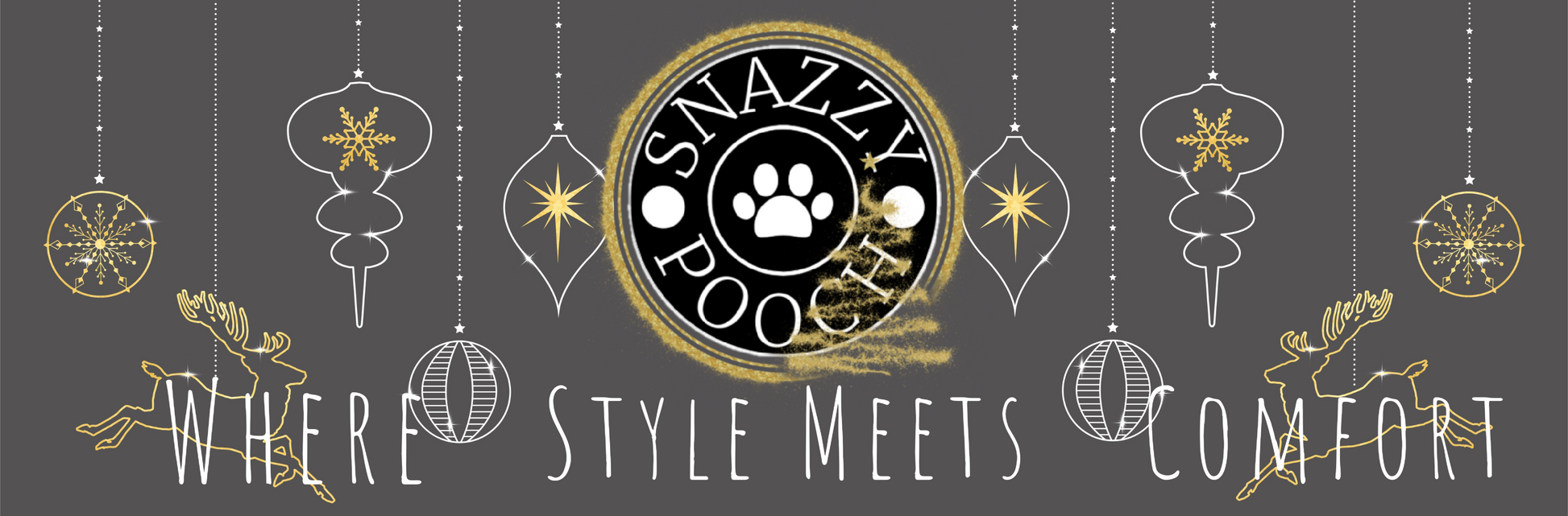 Snazzy Pooch E-Gift Card with festive design and stylish dog accessories theme.