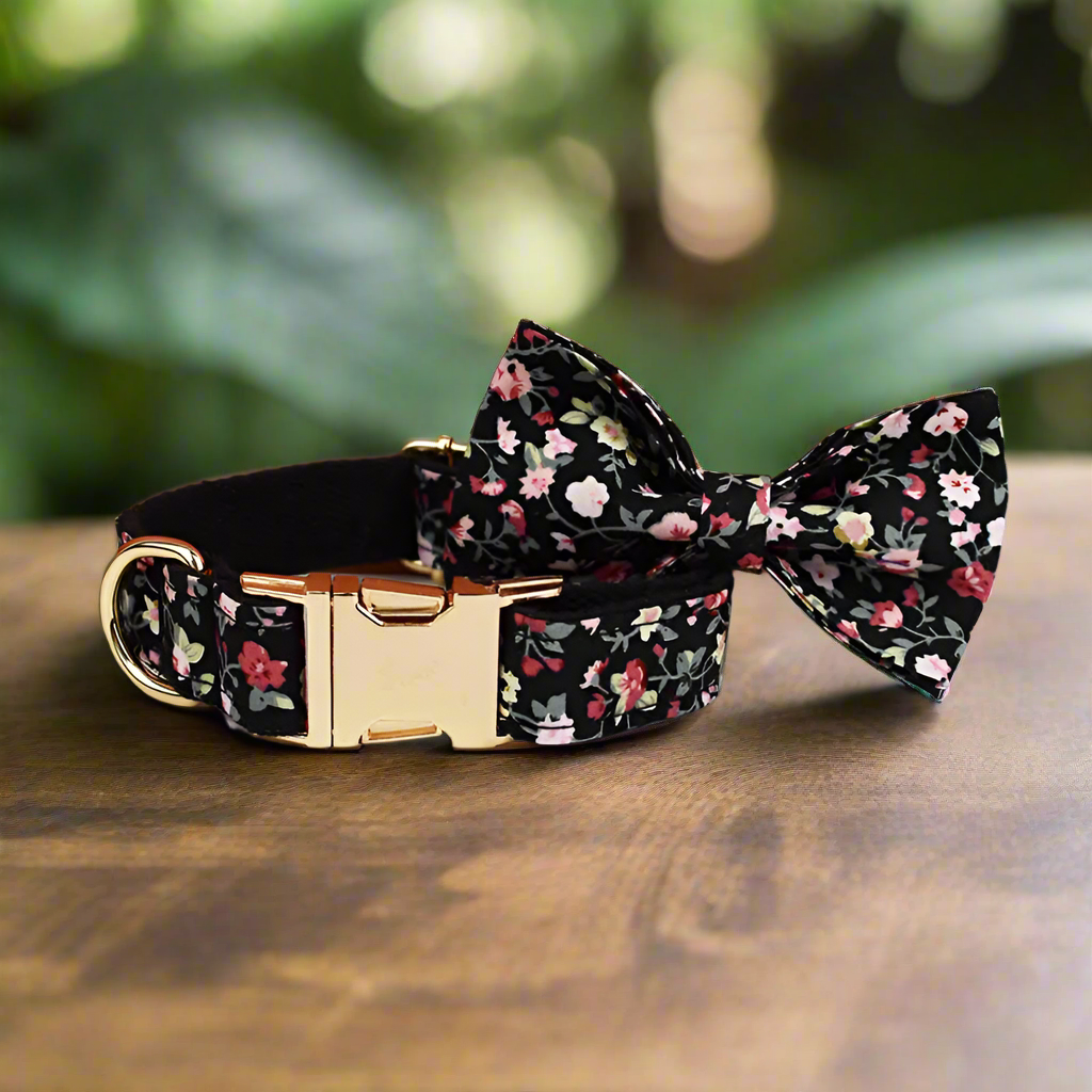 midnight bloom dog collar matching bow