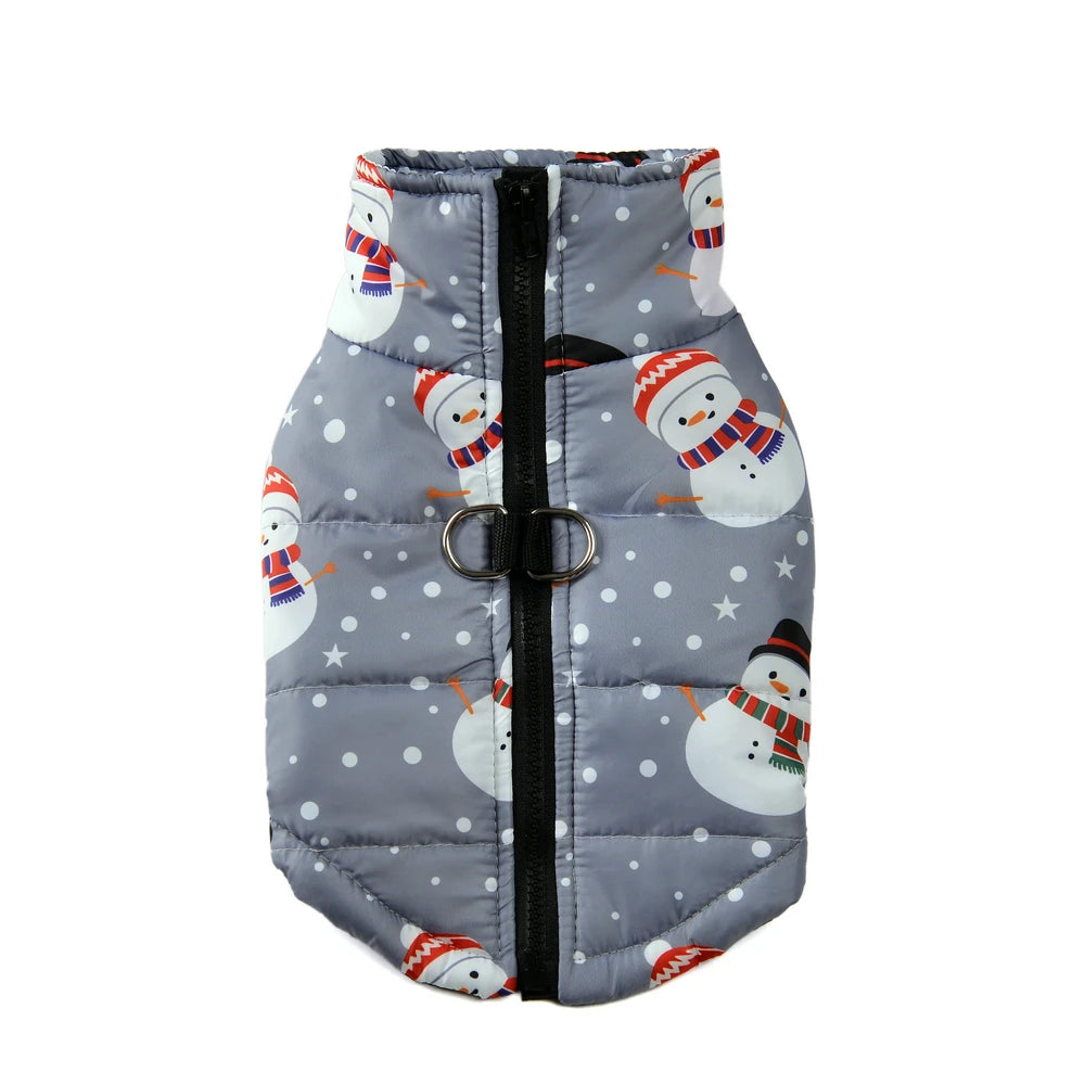 grey coat with snowman pattern