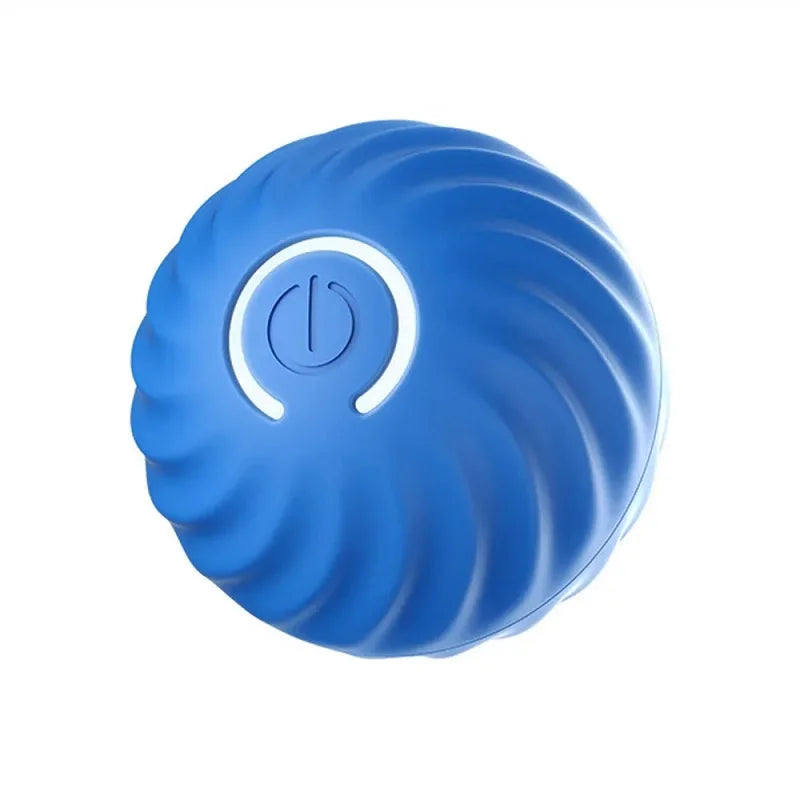 Blue swirled object with a power symbol on a white background