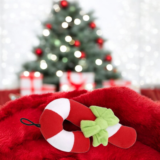 Plush Christmas Candy Cane Dog Toy for Small Dogs