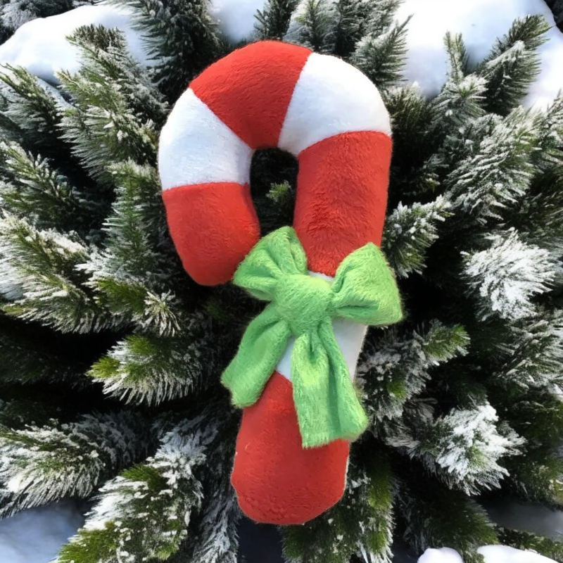 Plush Christmas Candy Cane Dog Toy for Small Dogs