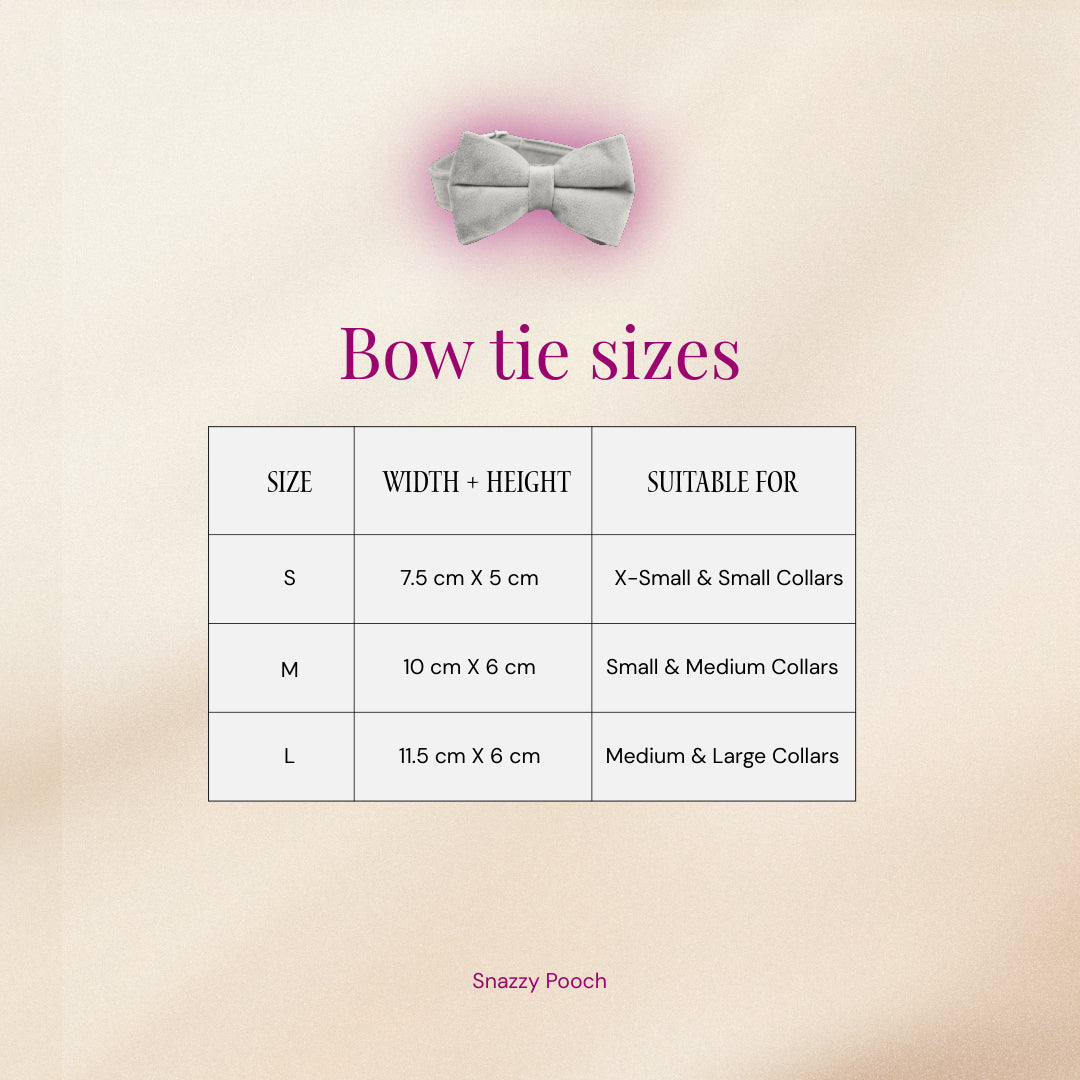 Size chart for Teddy Collection including dog collar, lead, harness, and bow tie measurements in various sizes.