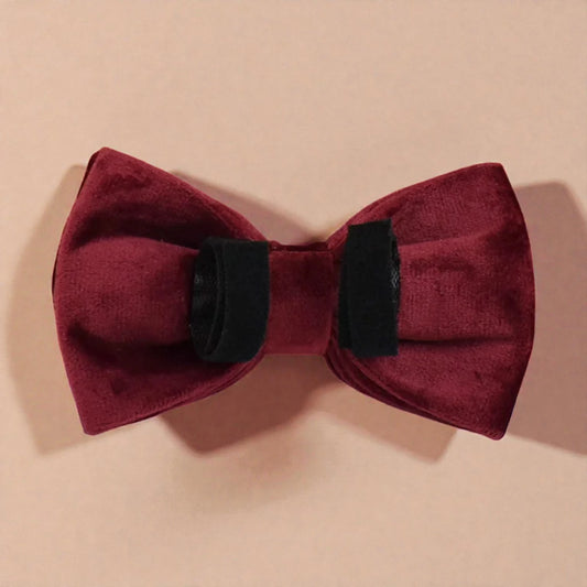 Red detachable bow tie on a beige background