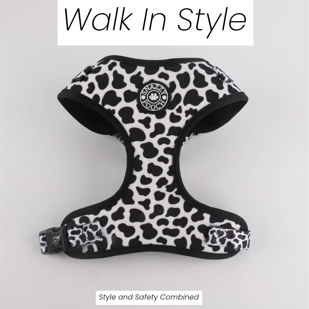 Padded harness in cow print