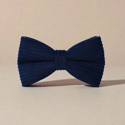 Navy blue bow tie on a beige background