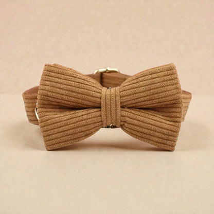 Brown ribbed bow tie on a beige background
