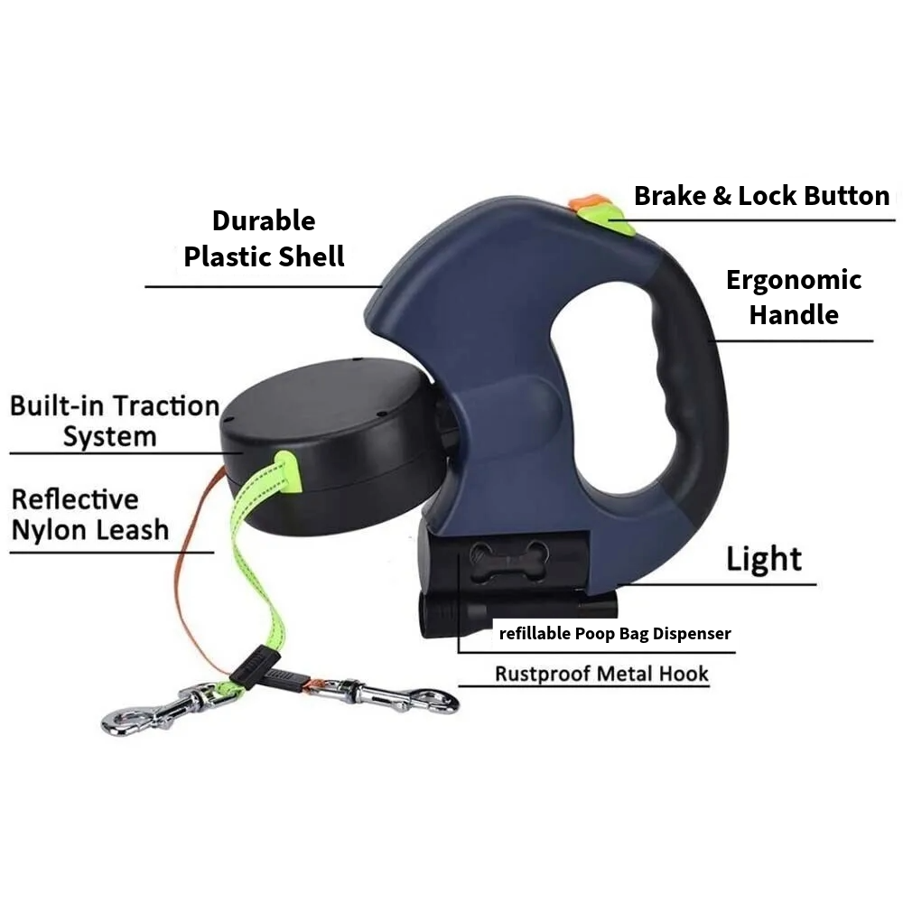 Dog lead with features labelled on a white background