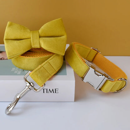 Mustard Velvet Personalised Dog Collar – Soft & Stylish