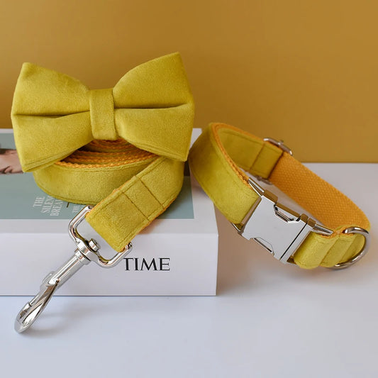 Mustard Velvet Personalised Dog Collar – Soft & Stylish