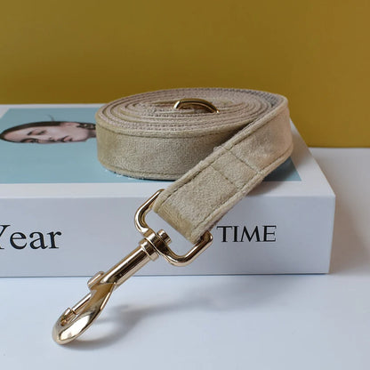 Light Beige Velvet Dog Collar – Personalised with Optional Set