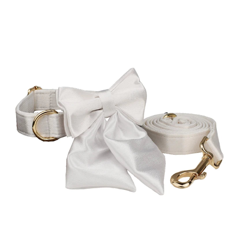 Ever After Ivory – Personalised Dog Wedding Set With Harness, Lead Collar & Bow
