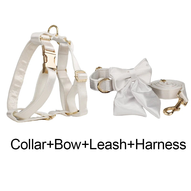 Ever After Ivory – Personalised Dog Wedding Set With Harness, Lead Collar & Bow