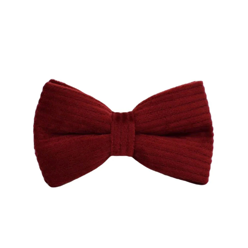 Luxurious handmade red corduroy bowtie for pets, part of the contemporary fabric collection.