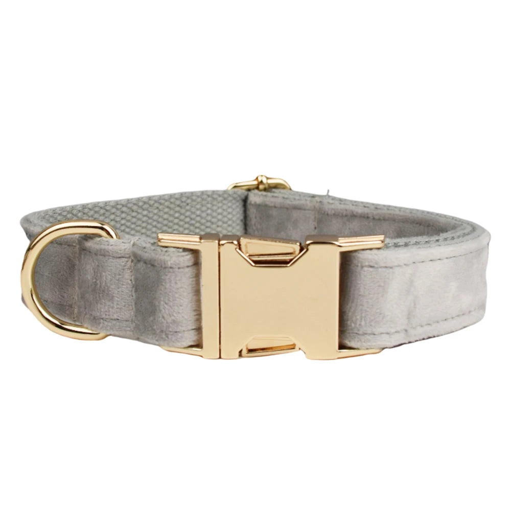 Handmade Velvet Fabric Collection | Engravable | Luxury Dog Accessories | Grey